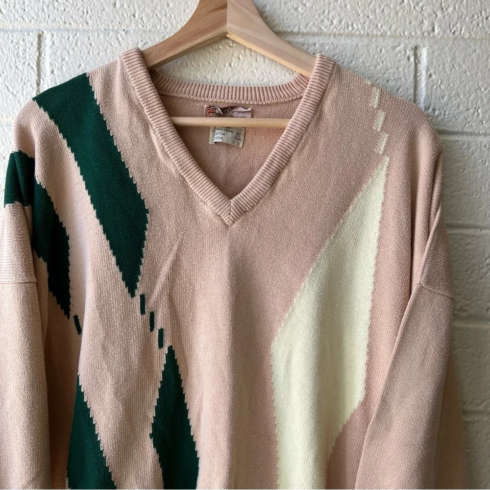 Vintage Camelback Sweater Women Size XL Cotton V Neck Preppy Old Money